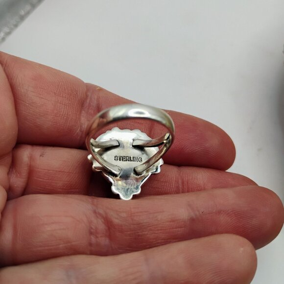 Sterling Silver Heart Shaped Blue Lapis Lazuli Ring Size 8 Boho Southwest Style - Picture 4 of 6